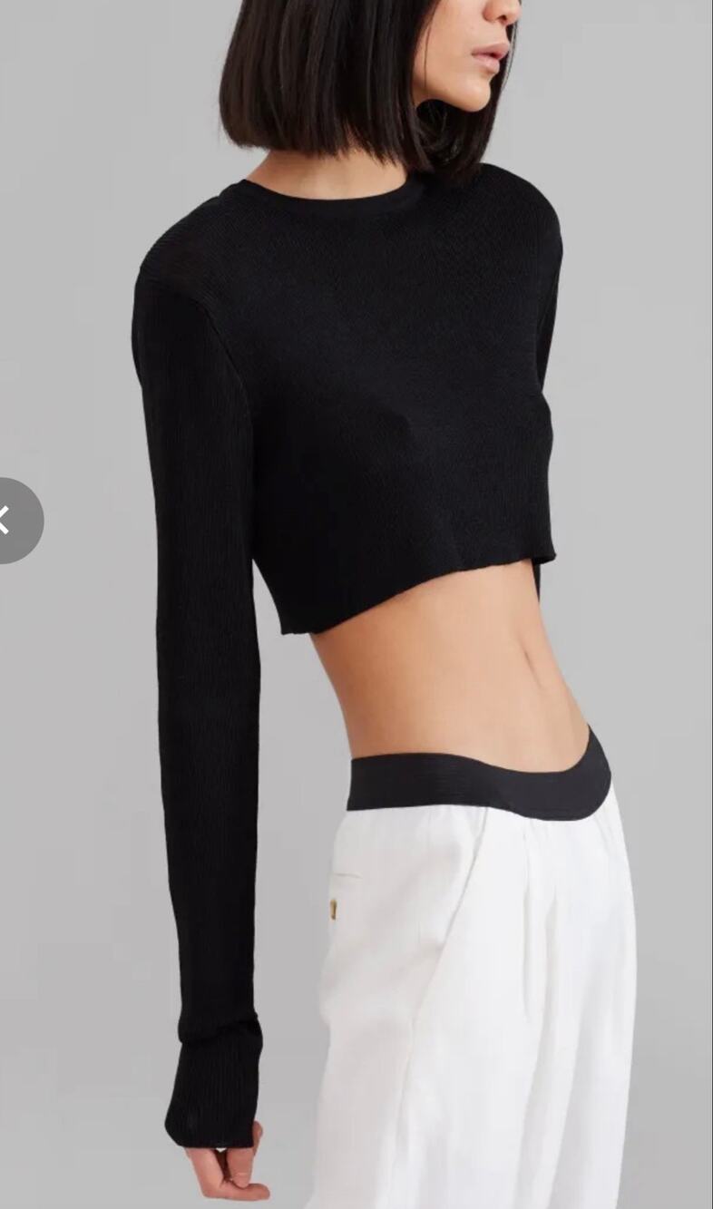 Frankie shop crop black long sleeve knit top size M